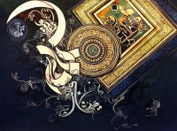 Bin Qalander, 30 x 42 Inch, Oil on Canvas, Calligraphy Painting, AC-BIQ-057
